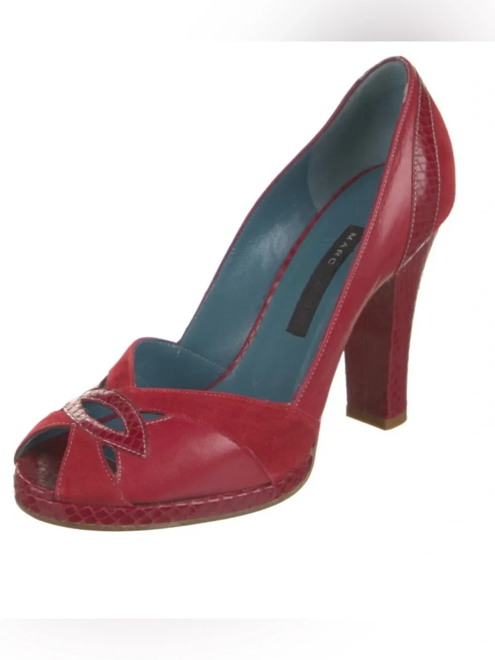 Marc Jacobs Red Suede Leather Snakeskin Print Pumps 38.5 with Box